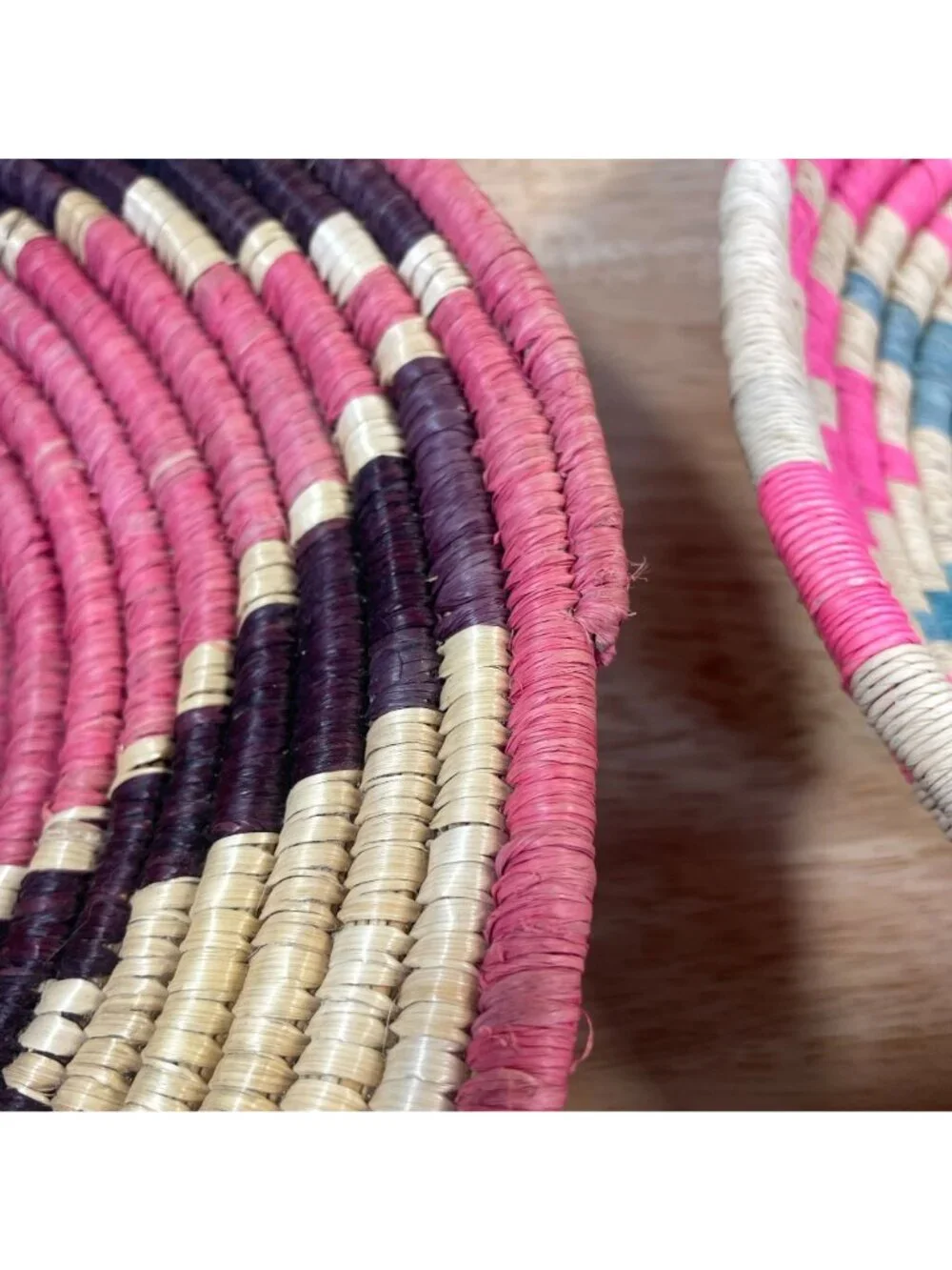 Set of 3 East African Colorful Coiled Baskets Bowls Structured Wall Art